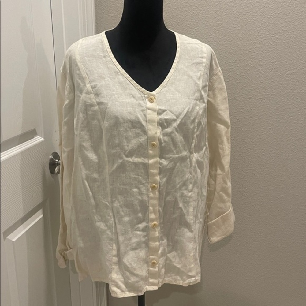 Flax Linen Button Down Long Sleeve Shacket Shirt Jacket LARGE